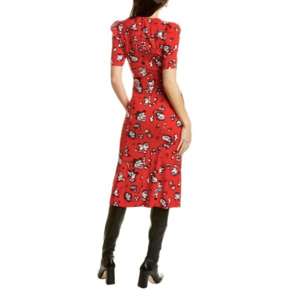 Veronica Beard Joia Red Multi Floral Print V-Neck Midi Dress Women's Size 2 - Picture 4 of 12